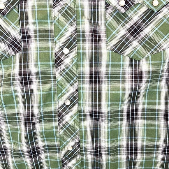 Wrangler Western Fashion Snap Shirt Mens Size XXL Vintage Long Sleeve Green Gray - Picture 7 of 13